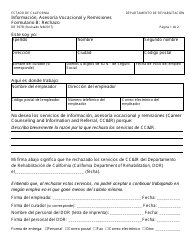 Formulario DR397B &quot;Informacion, Asesoria Vocacional Y Remisiones Formulario B - Rechazo&quot; - California (Spanish)