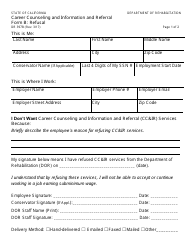 Form DR397B &quot;Career Counseling and Information and Referral Form B - Refusal&quot; - California