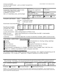 Sample Form DR381 Supported Employment - Job Placement Parameters - California