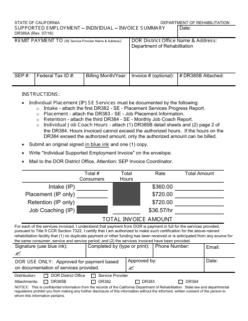 Form DR385A  Printable Pdf