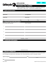 Document preview: Form CalRecycle912-CZ1 Application for Convenience Zone Exemption - California