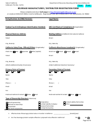 Document preview: Form CalRecycle751 Beverage Manufacturer / Distributor Registration Form - California