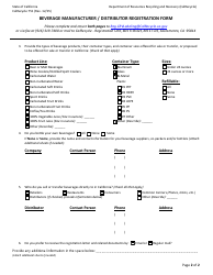 Form CalRecycle751 Beverage Manufacturer / Distributor Registration Form - California, Page 2