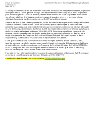 Formulario CalRecycle38 Formato De Queja Del Acceso a Idiomas - California (Spanish), Page 2