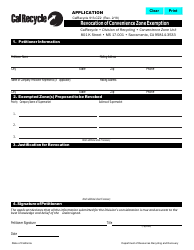 Document preview: Form CalRecycle913-CZ2 Application for Revocation of Convenience Zone Exemption - California