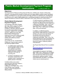 Document preview: Instructions for Form CalRecycle909-PMD1, CalRecycle910-PMD2 Plastic Market Development Payment Manufacturer Identification Number Application and Plastic Market Development Payment Claim - California