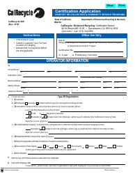 Form CalRecycle908 &quot;Certification Application for Dropoff or Collection &amp; Community Service Programs&quot; - California