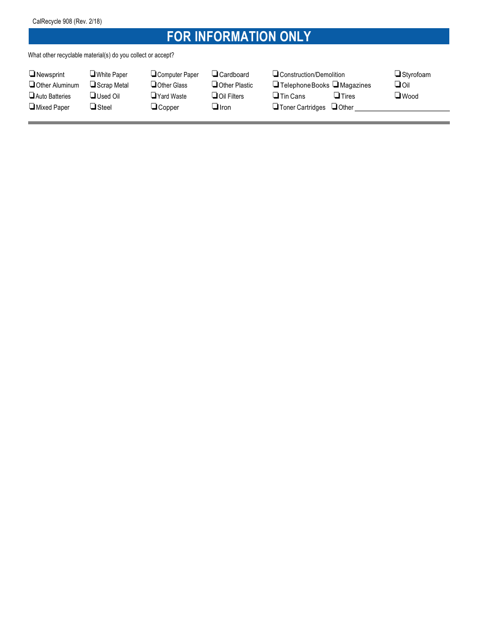 Form CalRecycle908 Certification Application for Dropoff or Collection  Community Service Programs - California, Page 4