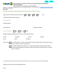 Document preview: Form CalRecycle910-PMD2 Plastic Market Development Payment Claim Form - California