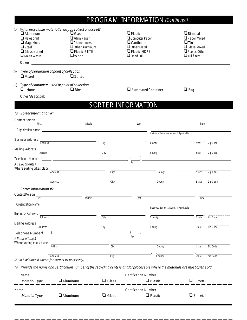 Form CalRecycle915 Application for Curbside Registration - California, Page 3