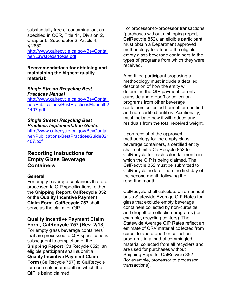 Instructions for Form CalRecycle757 Quality Incentive Payment Claim - California, Page 2