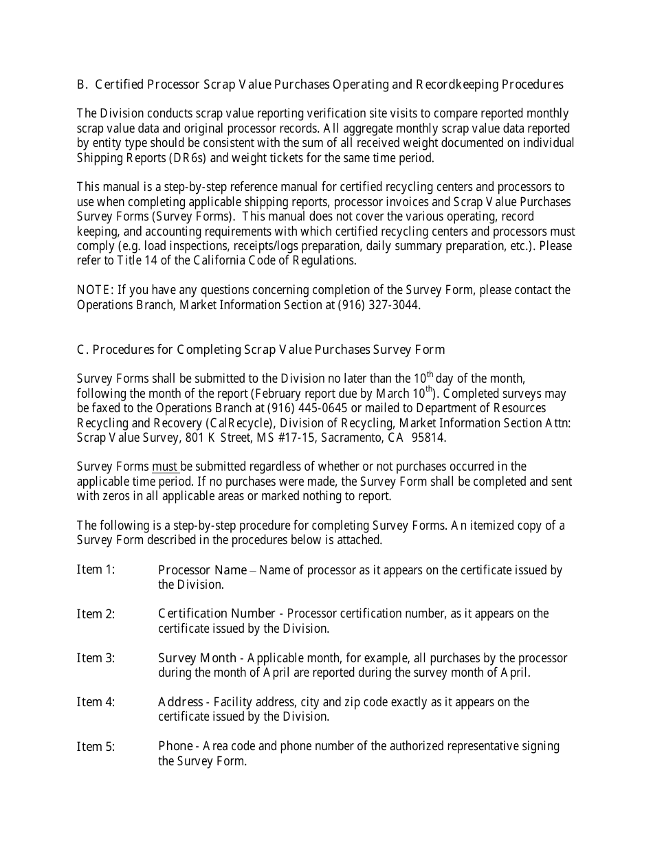Instructions for Form CalRecycle911-DOR-SV Scrap Value Purchases Survey - California, Page 2