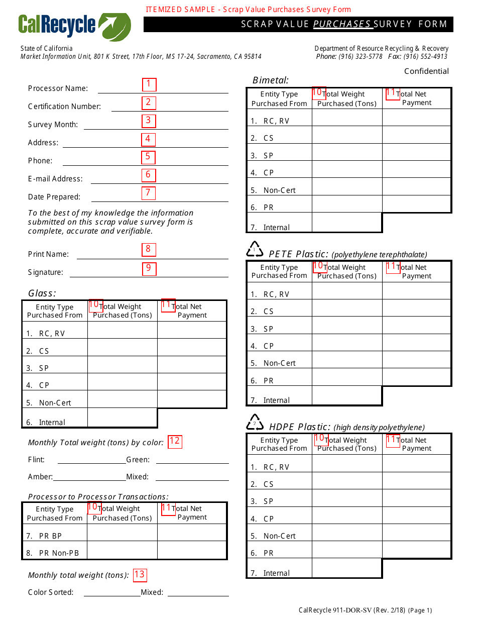 Instructions for Form CalRecycle911-DOR-SV Scrap Value Purchases Survey - California, Page 4