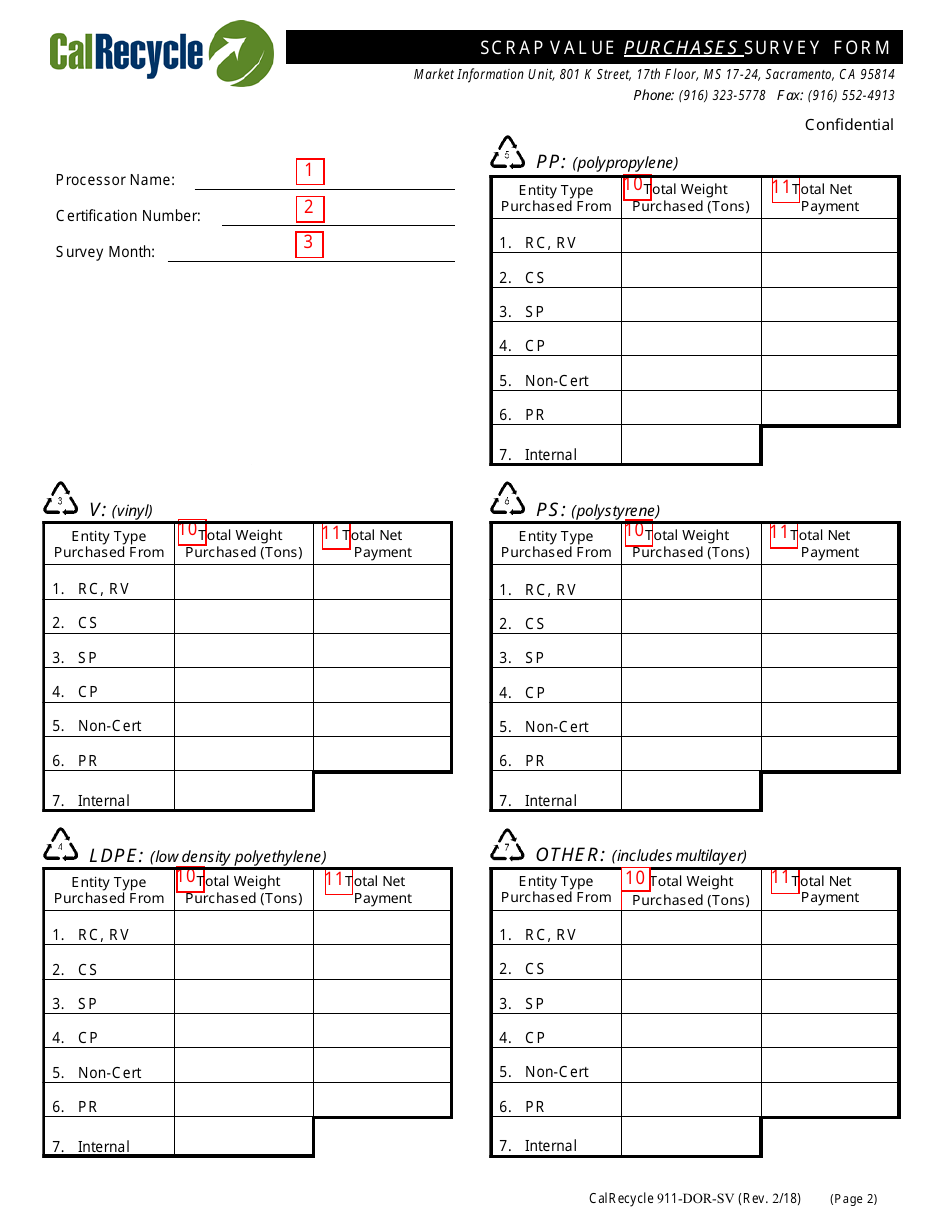 Instructions for Form CalRecycle911-DOR-SV Scrap Value Purchases Survey - California, Page 5