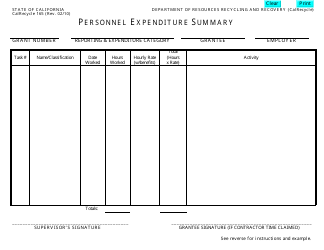Document preview: Form CalRecycle165 Personnel Expenditure Summary - California