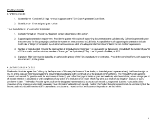 Form CalRecycle740-TDA Tire Derived Aggregate (Tda) Certification - California, Page 2