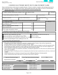 Form CalRecycle196 &quot;Covered Electronic Waste Recycling Payment Claim&quot; - California