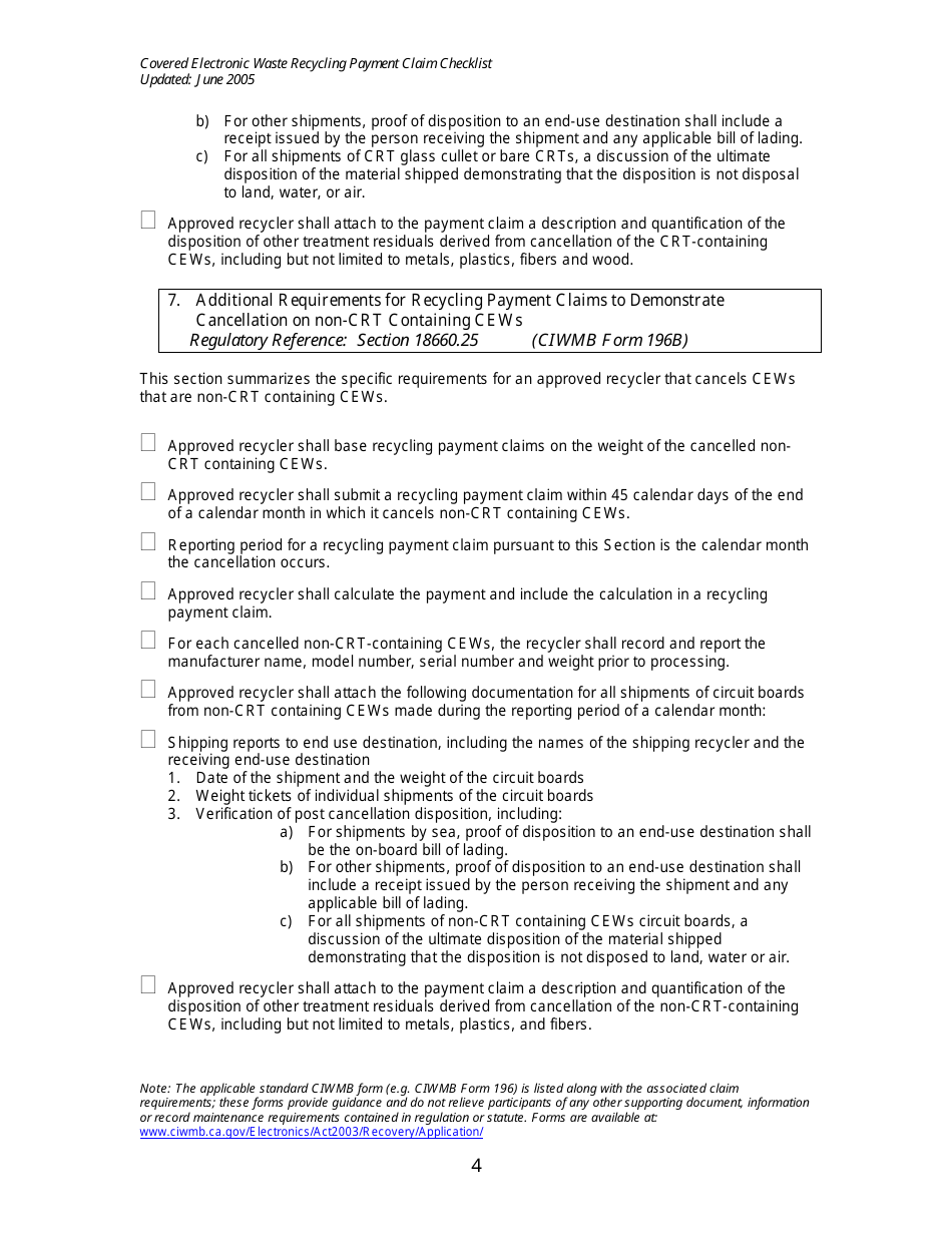 Covered Electronic Waste Recycling Payment Claim Checklist - California, Page 4