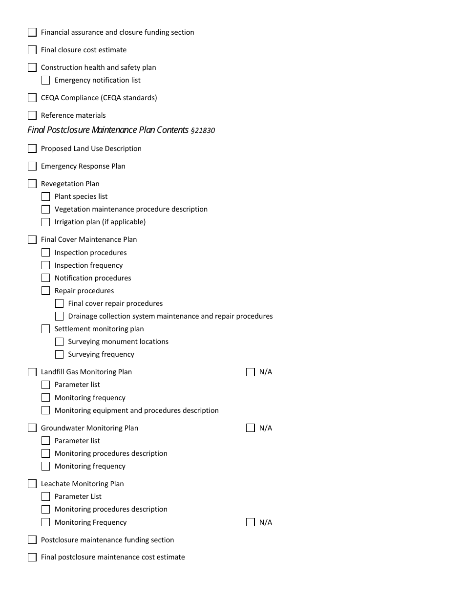 Form CalRecycle174 Final Closure Plan Completeness Review Checklist - California, Page 2