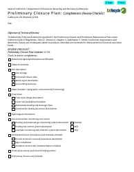 Form CalRecycle176 Preliminary Closure Plan Completeness Review Checklist - California