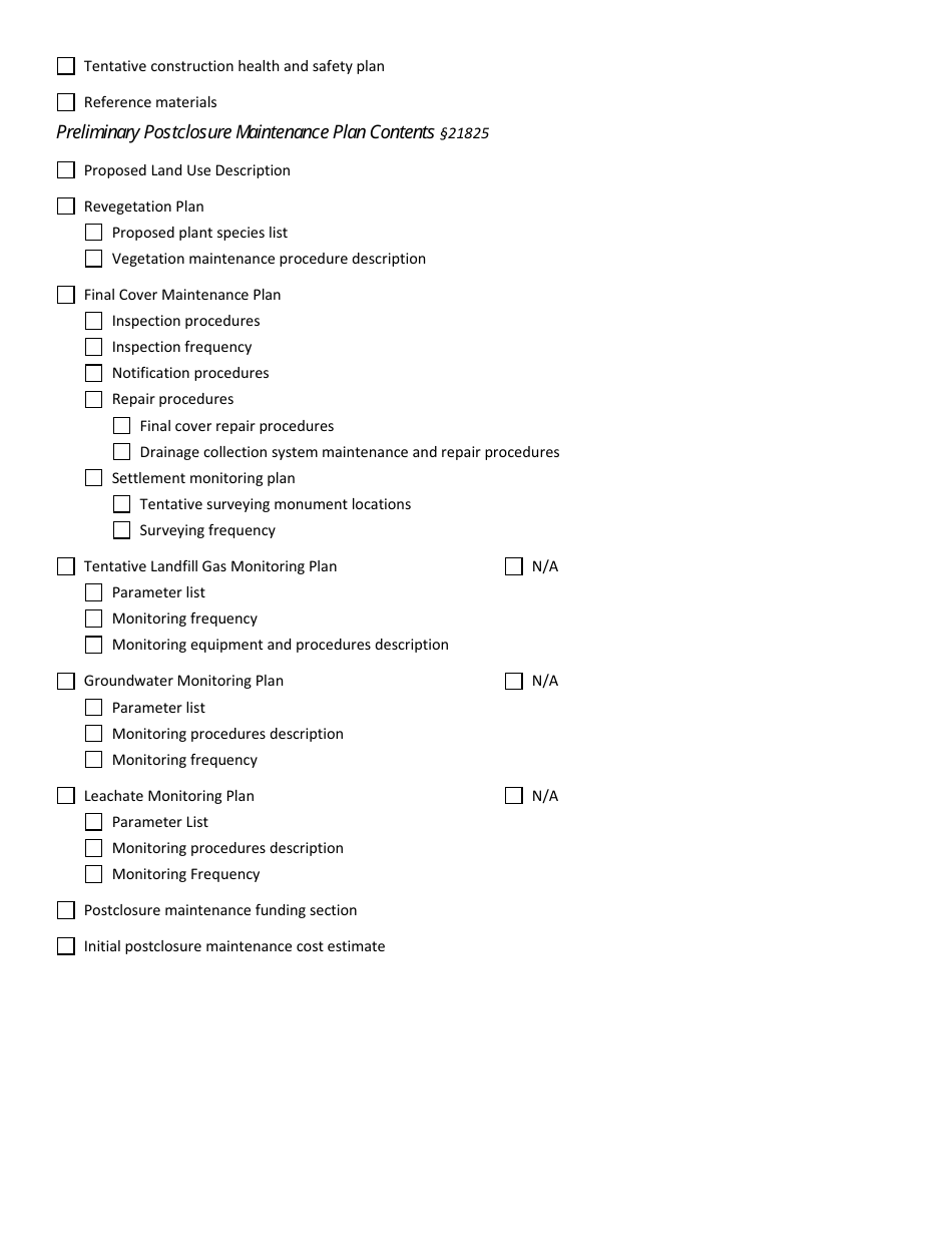 Form CalRecycle176 Preliminary Closure Plan Completeness Review Checklist - California, Page 2