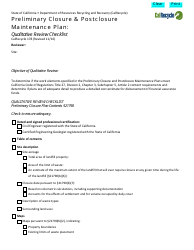 Form CalRecycle178 Preliminary Closure Plan Qualitative Review Checklist - California