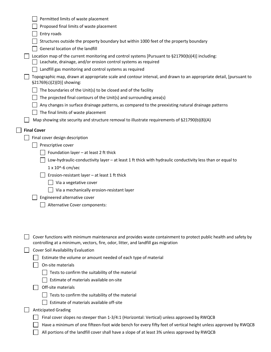 Form CalRecycle178 Preliminary Closure Plan Qualitative Review Checklist - California, Page 2