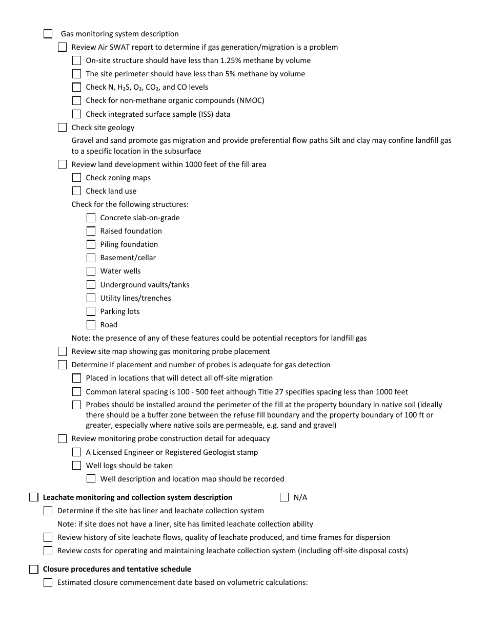 Form CalRecycle178 Preliminary Closure Plan Qualitative Review Checklist - California, Page 5