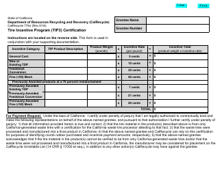 Document preview: Form CalRecycle774O Tire Incentive Program (Tip3) Certification - California