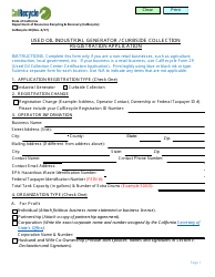 Form CalRecycle30 Used Oil Industrial Generator / Curbside Collection Registration Application - California
