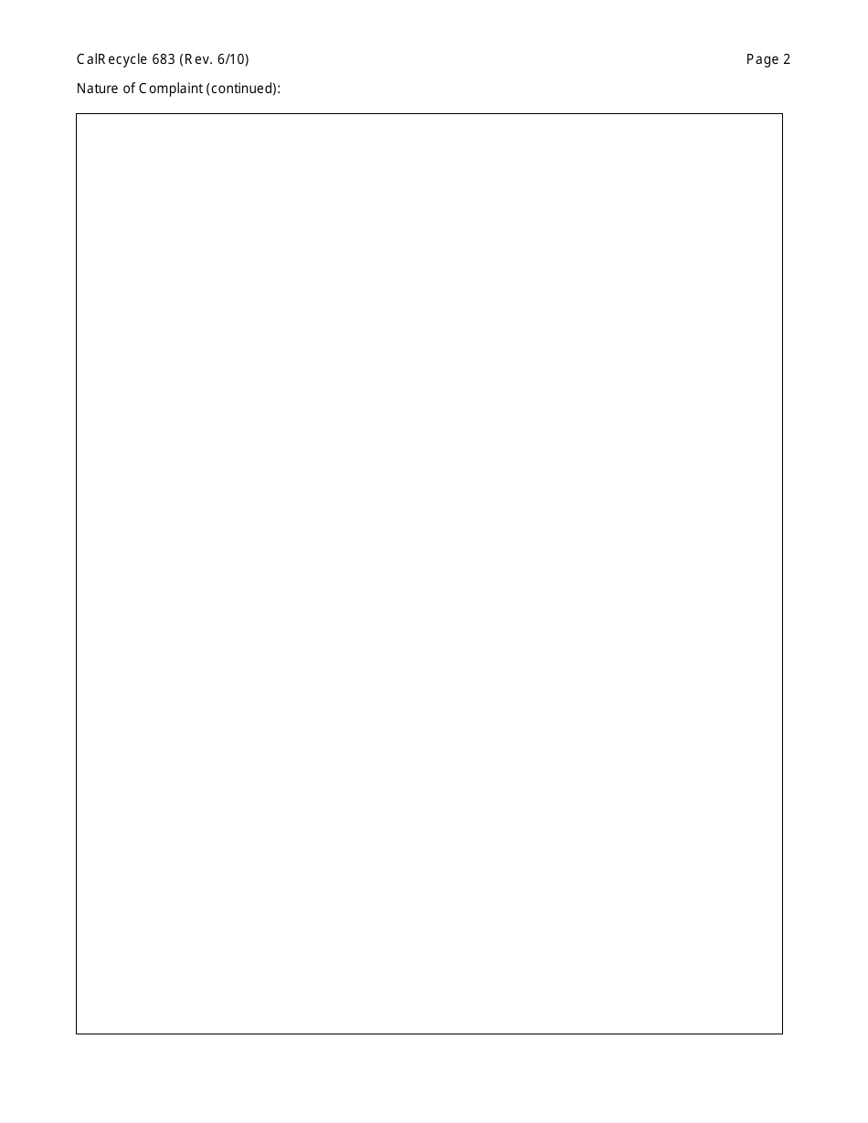 Form CalRecycle683 Waste Tire Hauler / Storage Complaint Form - California, Page 2