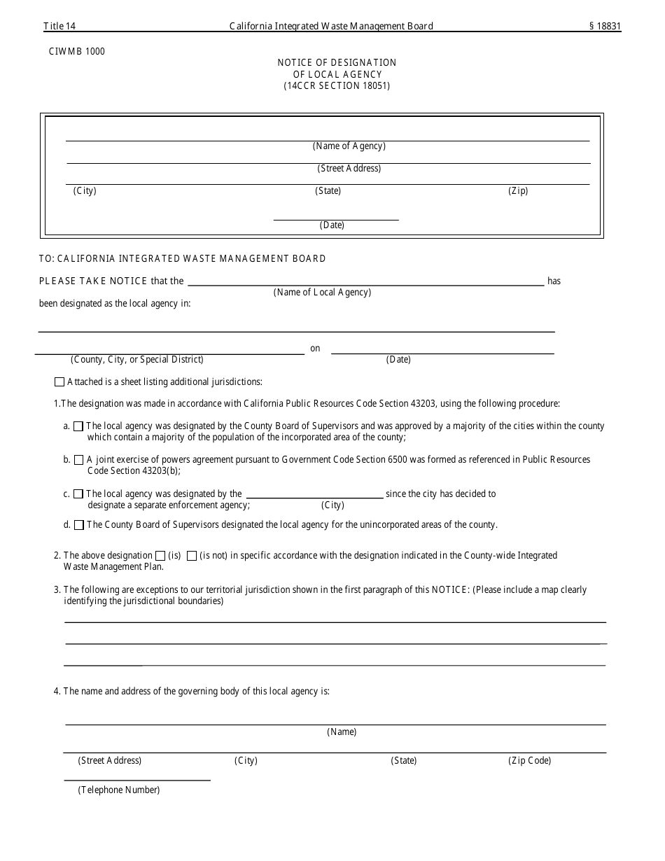 Form Ciwmb1000 - Fill Out, Sign Online And Download Printable Pdf 