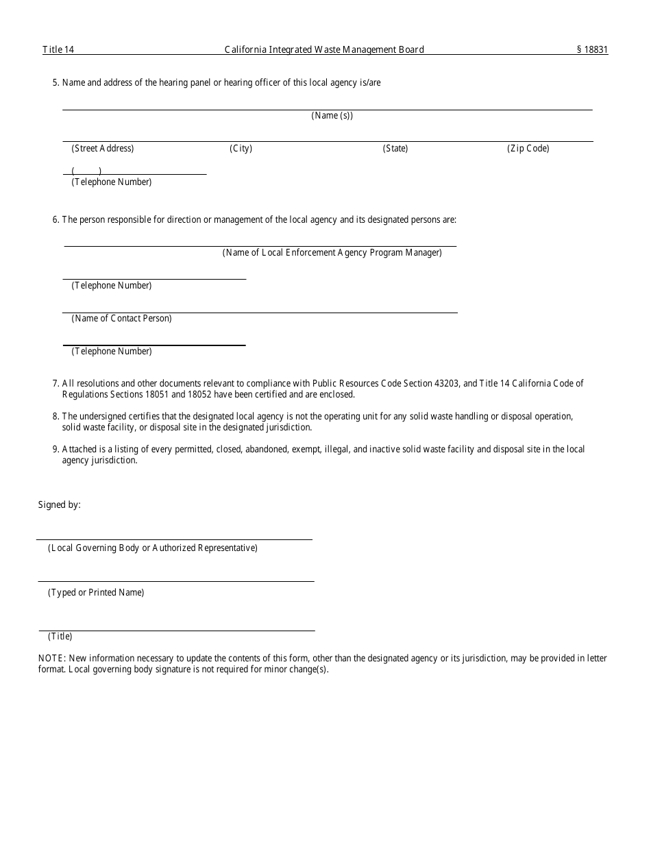 Form CIWMB1000 Notice of Designation of Local Agency - California, Page 2