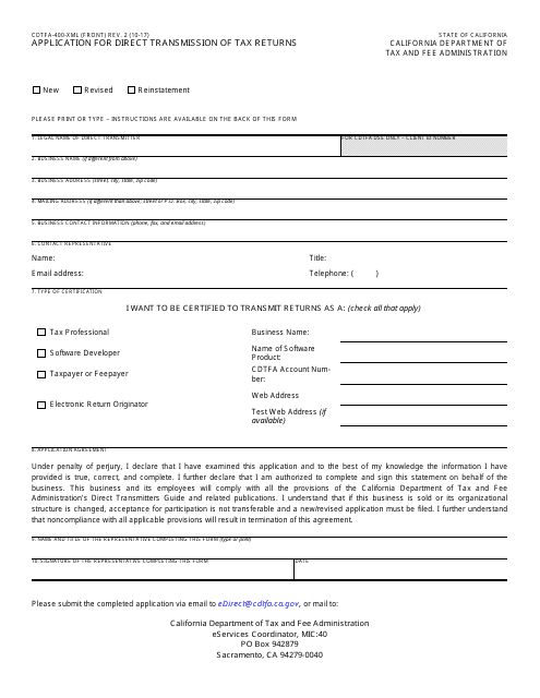 Form CDTFA-400-XML Download Fillable PDF or Fill Online Application for ...