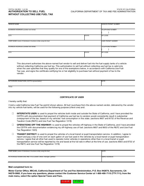 Form CDTFA-108  Printable Pdf