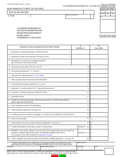 Form CDTFA-501-BM  Printable Pdf
