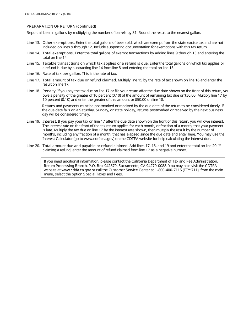 Form CDTFA-501-BM Beer Manufacturer Tax Return - California, Page 3