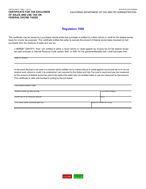 Form CDTFA-230-C-1  Printable Pdf