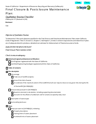 Form CalRecycle177 &quot;Final Closure and Postclosure Maintenance Plan - Qualitative Review Checklist&quot; - California