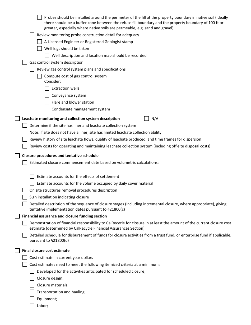 Form CalRecycle177 Final Closure and Postclosure Maintenance Plan - Qualitative Review Checklist - California, Page 6