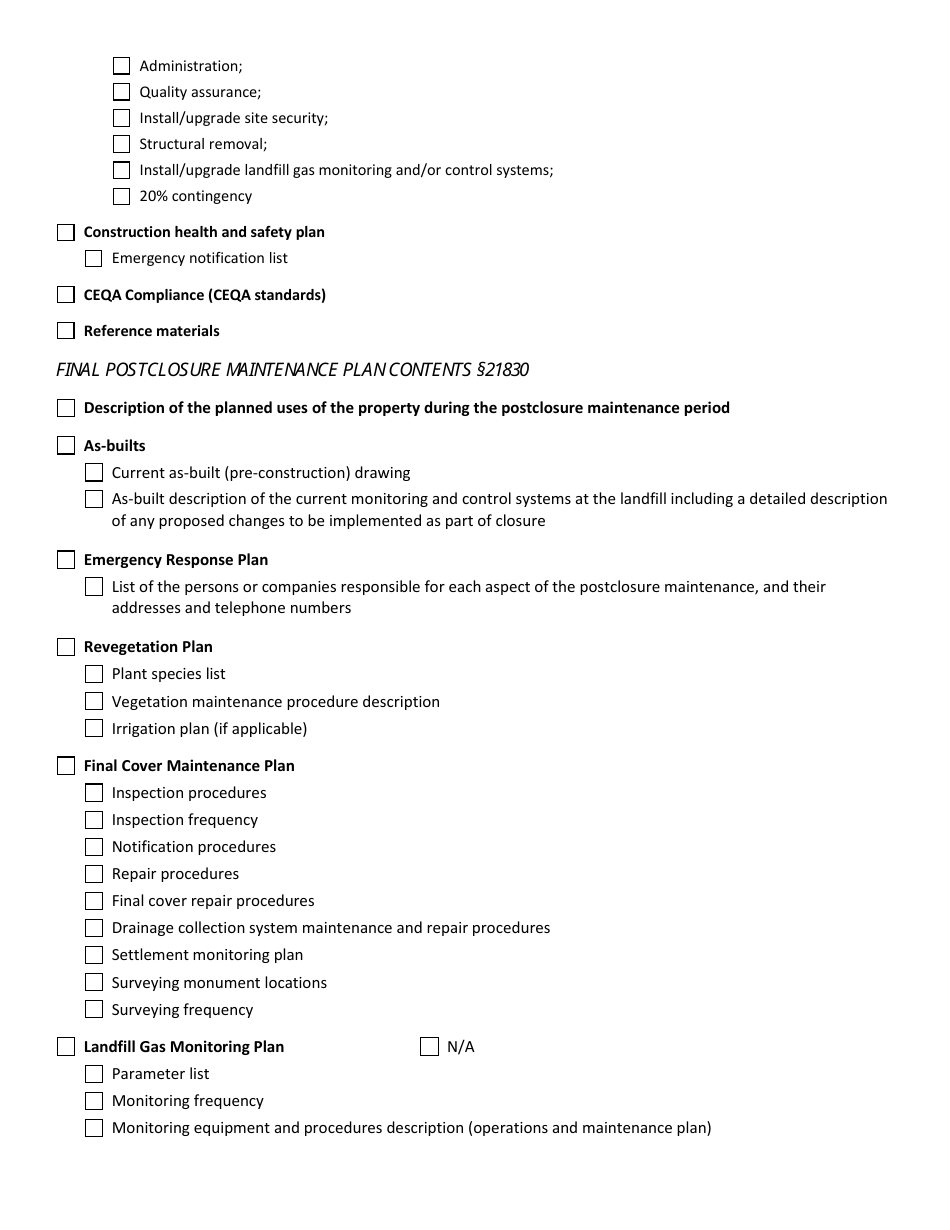 Form CalRecycle177 Final Closure and Postclosure Maintenance Plan - Qualitative Review Checklist - California, Page 7
