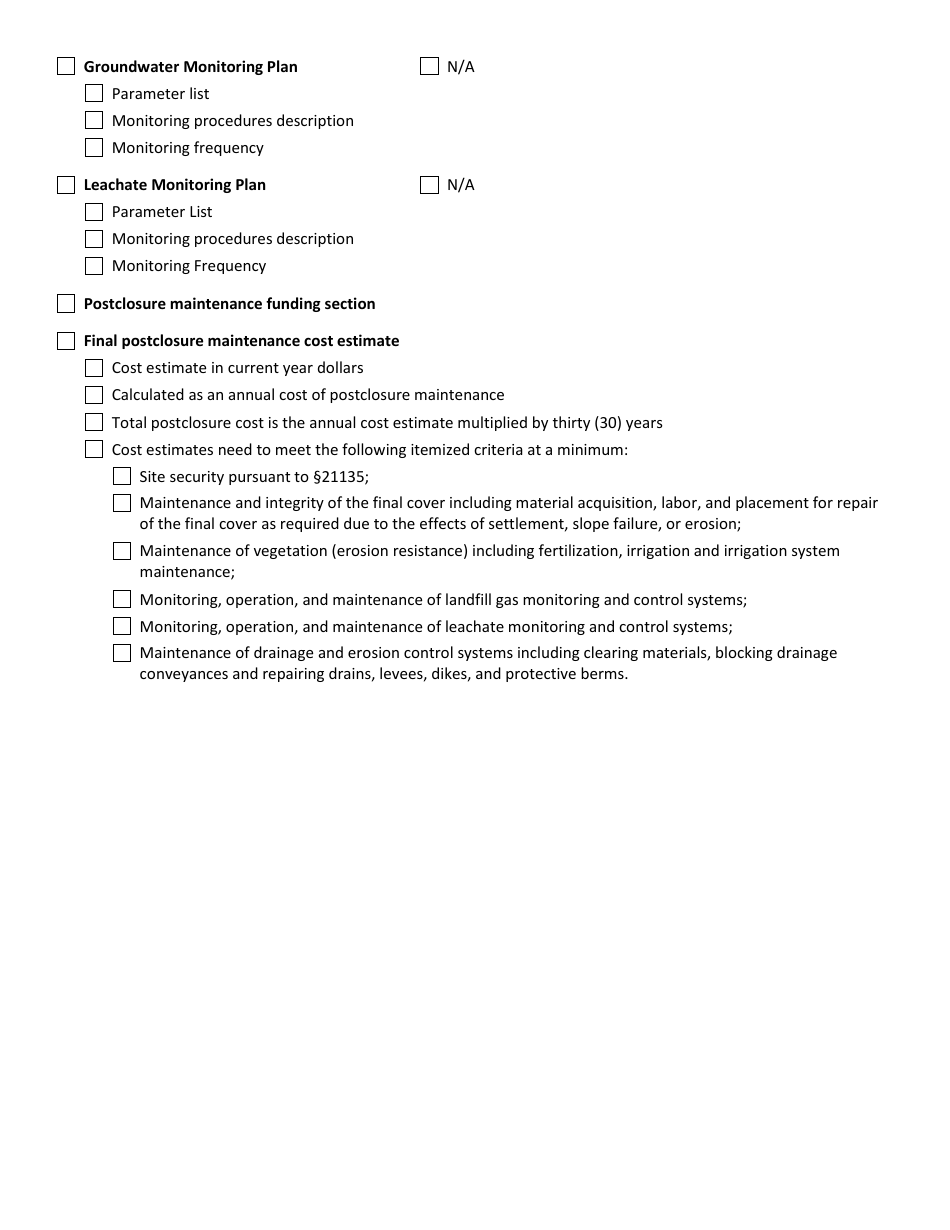 Form CalRecycle177 Final Closure and Postclosure Maintenance Plan - Qualitative Review Checklist - California, Page 8