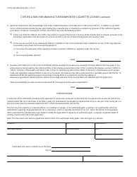 Form CDTFA-400-LME &quot;Certification for Manufacturer/Importer Cigarette License&quot; - California, Page 2