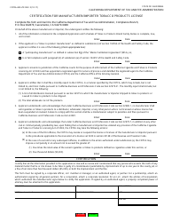 Form CDTFA-400-LTE &quot;Certification for Manufacturer/Importer Tobacco Products License&quot; - California