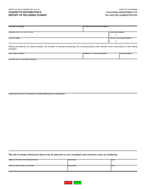 Form CDTFA-413-ACTS Printable Pdf