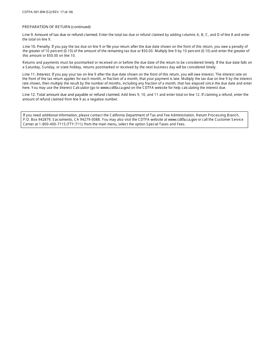 Form CDTFA-501-BW Beer and Wine Importer Tax Return - California, Page 3