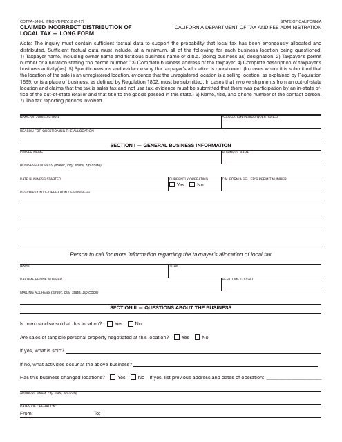 Form CDTFA-549-L  Printable Pdf