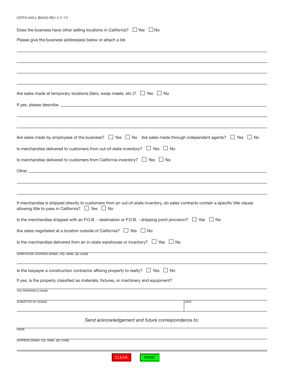 Form CDTFA-549-L Claimed Incorrect Distribution of Local Tax - Long Form - California, Page 2