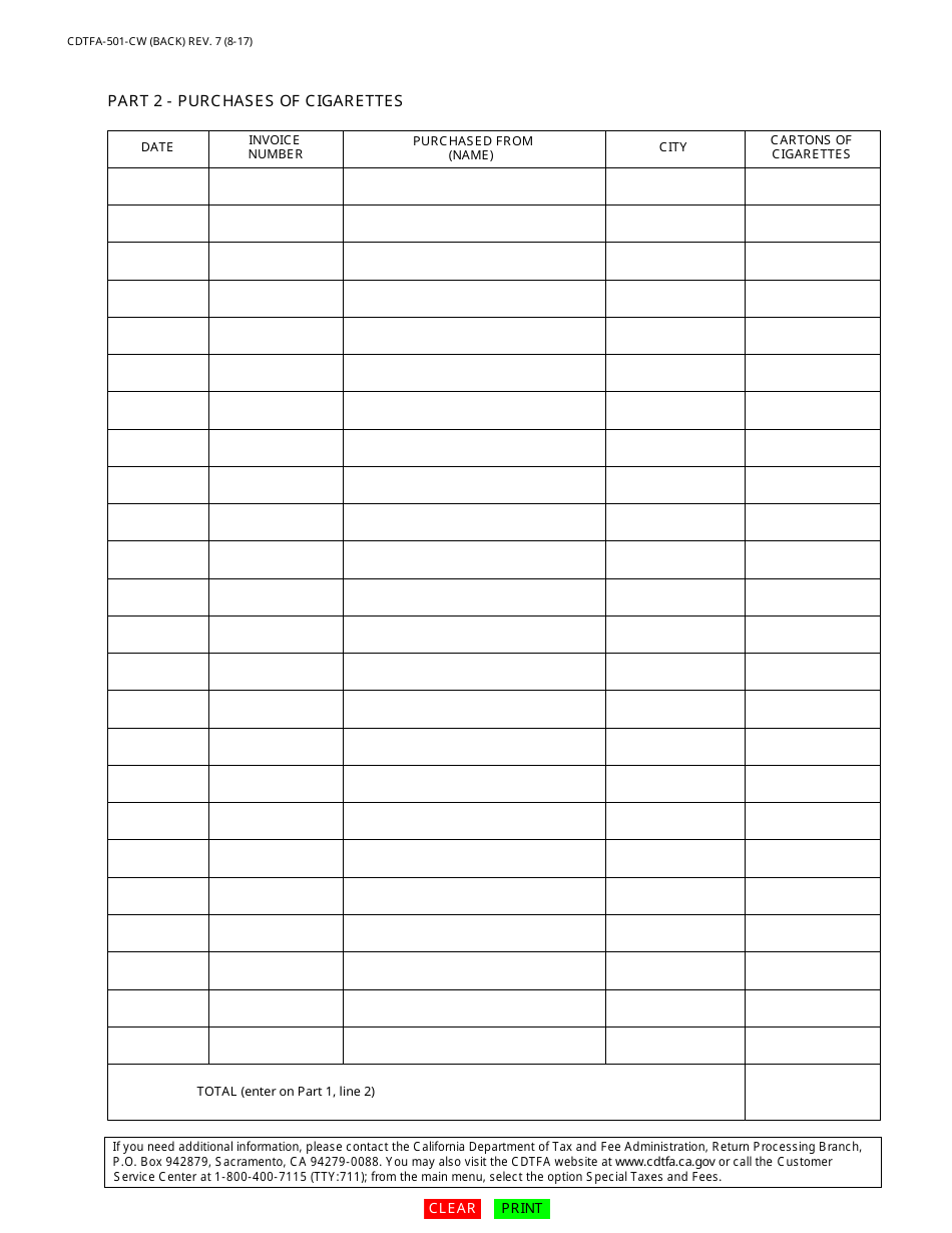 Form CDTFA-501-CW Cigarette Wholesalers Return - California, Page 2
