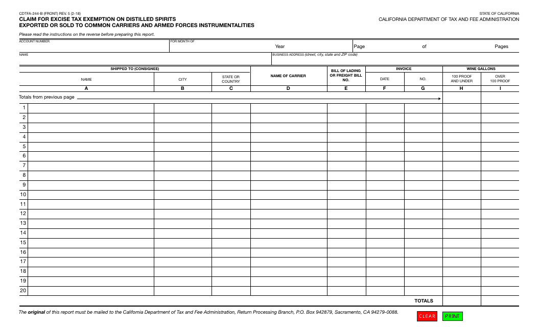 Form CDTFA-244-B  Printable Pdf